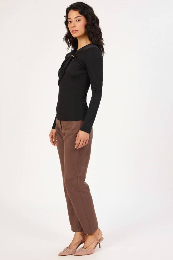 Likralı siyah asimetrik bluz Likralı siyah asimetrik bluz