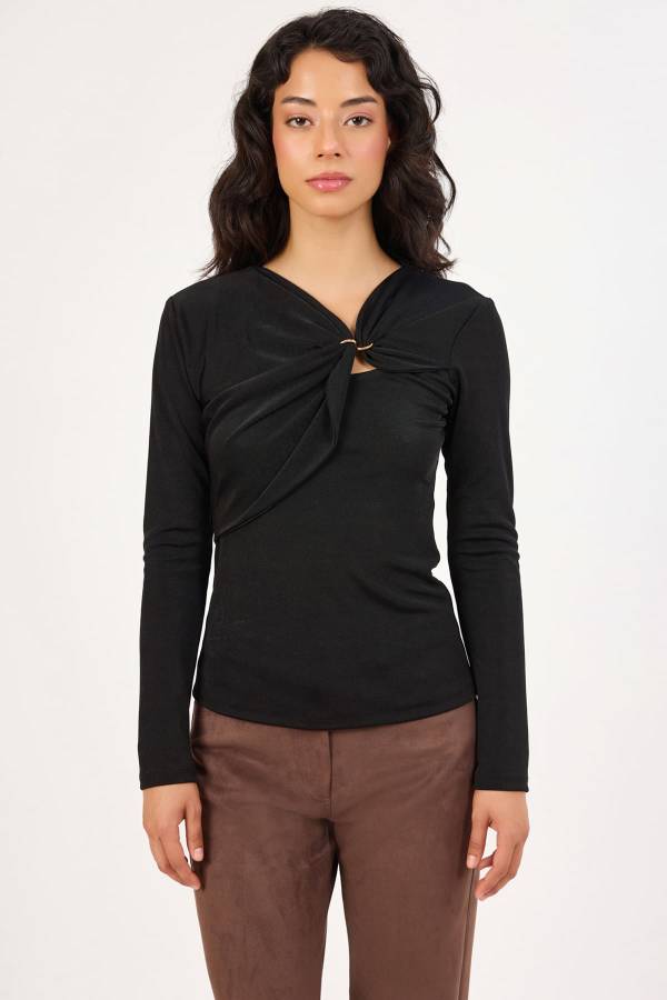 Likralı siyah asimetrik bluz Likralı siyah asimetrik bluz