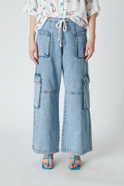 Fever - Mavi denim kargo pantolon