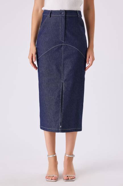 Fever - Yırtmaçlı midi boy denim etek