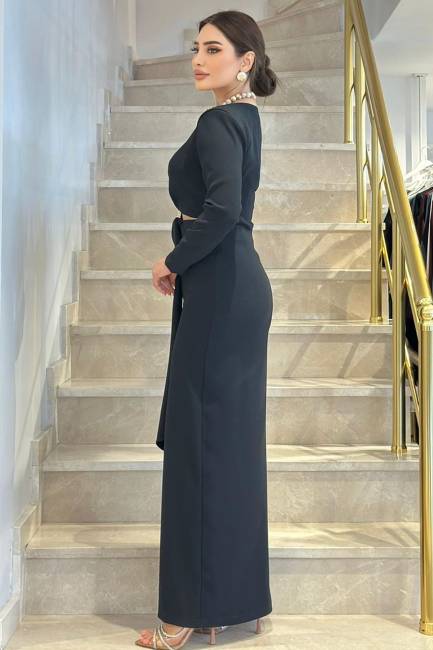 Minimal aksesuar pencere detaylı elbise - Thumbnail