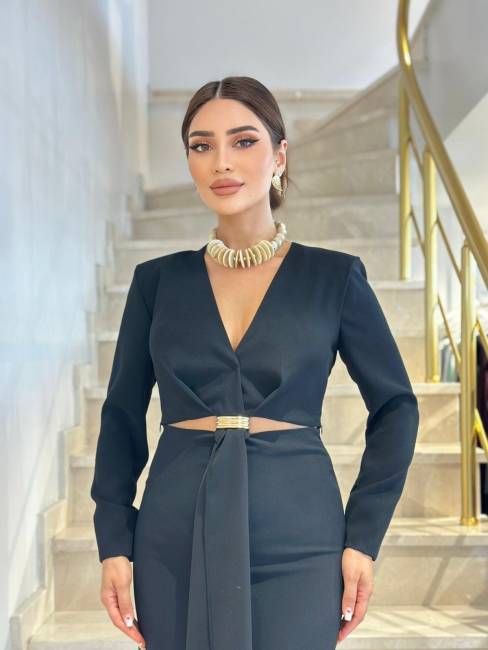 Minimal aksesuar pencere detaylı elbise - Thumbnail