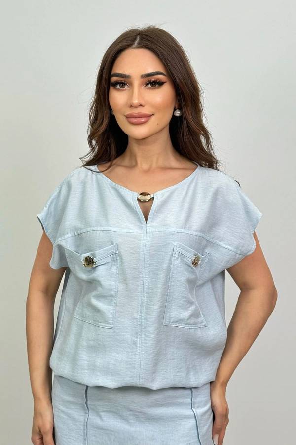 Minimal aksesuarlı bağcıklı viskon bluz