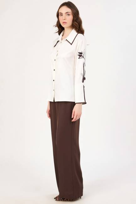 Nakışlı saten gömlek - Thumbnail