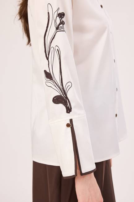 Nakışlı saten gömlek - Thumbnail