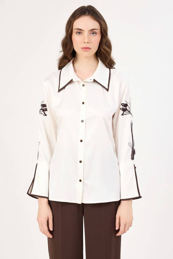 Fever - Nakışlı saten gömlek