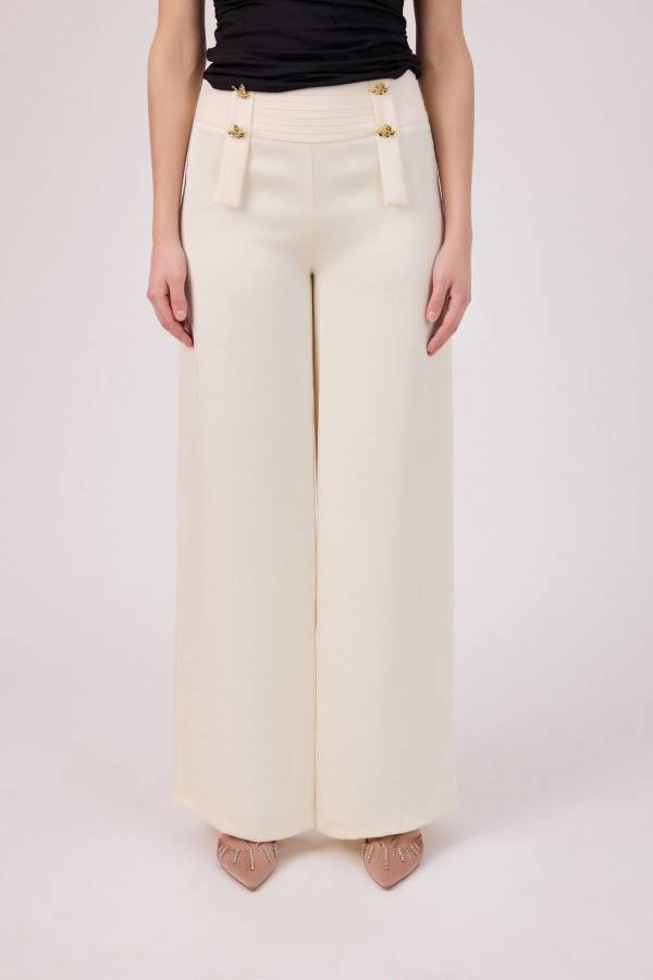 Nervür kemerli krep saten pantolon