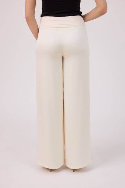 Nervür kemerli krep saten pantolon - Thumbnail