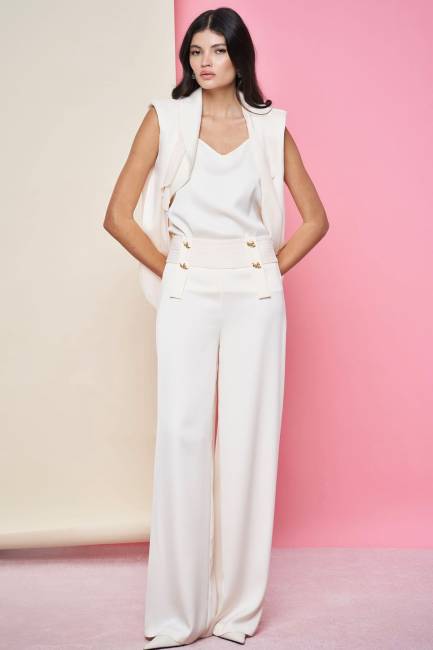 Fever - Nervür kemerli krep saten pantolon