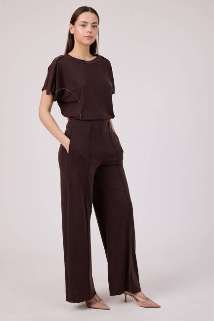 Nervürlü tensel örme pantolon - Thumbnail