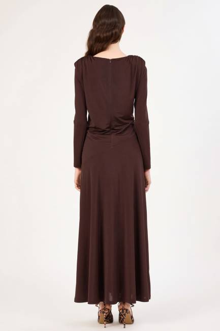 Önü drape detaylı likralı maxi elbise - Thumbnail