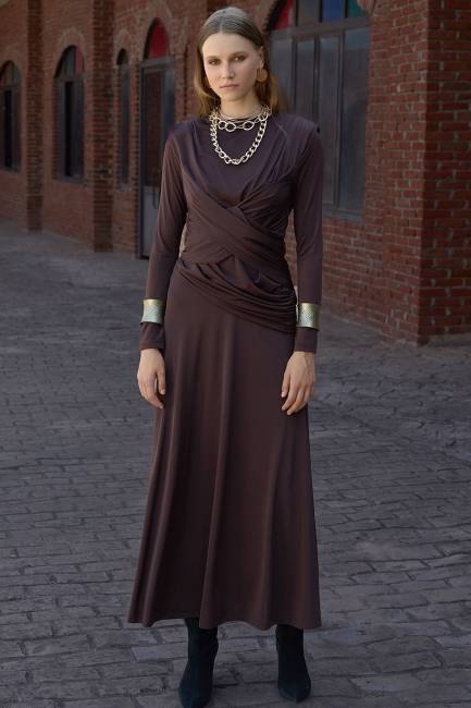 Fever - Önü drape detaylı likralı maxi elbise