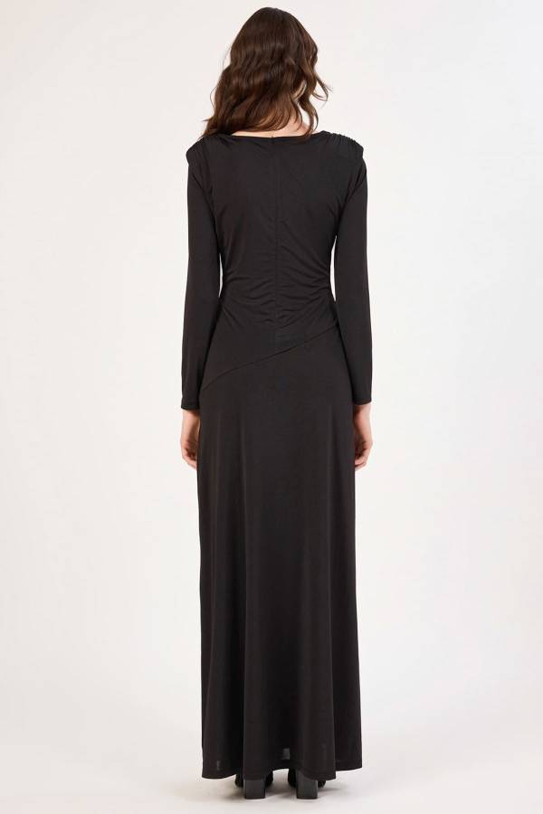 Önü drape detaylı likralı maxi elbise