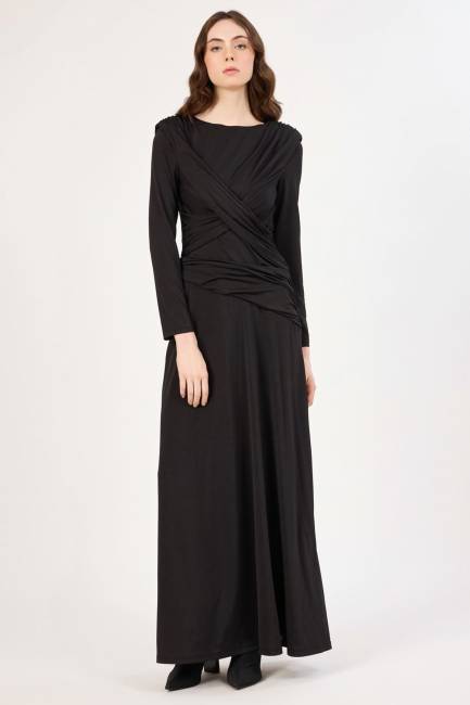 Fever - Önü drape detaylı likralı maxi elbise (1)