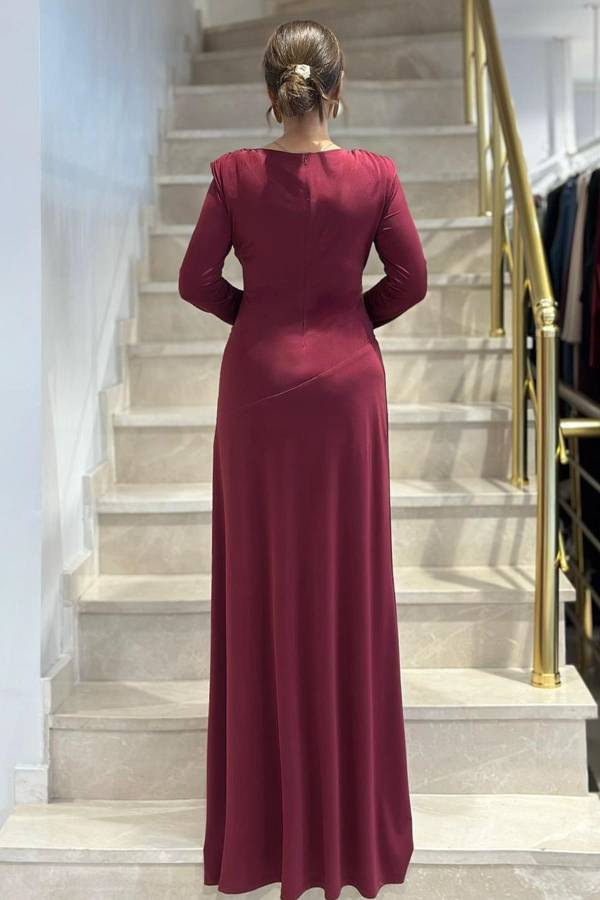 Önü drape detaylı likralı maxi elbise