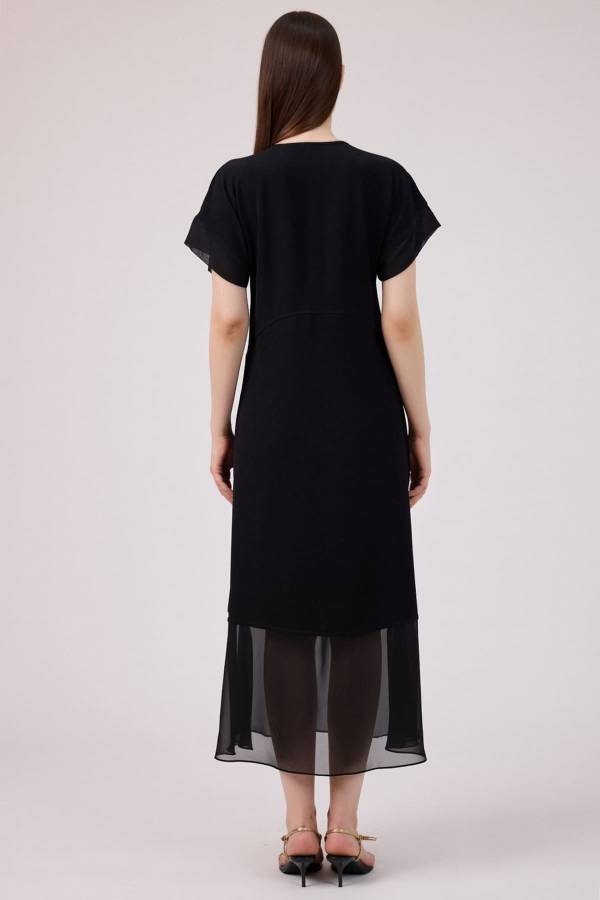 Önü fermuarlı şifon mix elbise