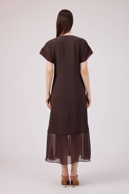 Önü fermuarlı şifon mix elbise - Thumbnail