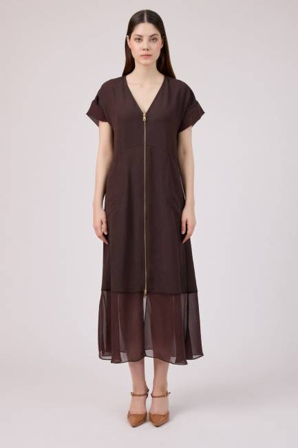 Fever - Önü fermuarlı şifon mix elbise