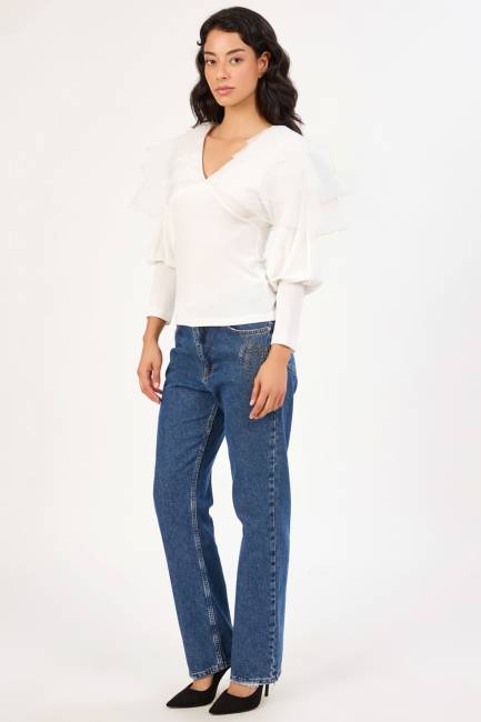 Organze detaylı örme bluz - Thumbnail