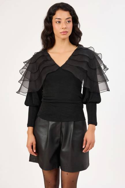 Organze detaylı örme bluz - Thumbnail