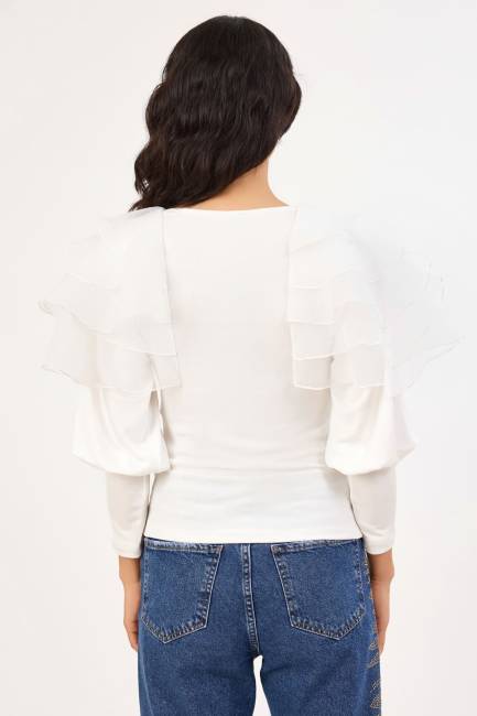 Organze detaylı örme bluz - Thumbnail