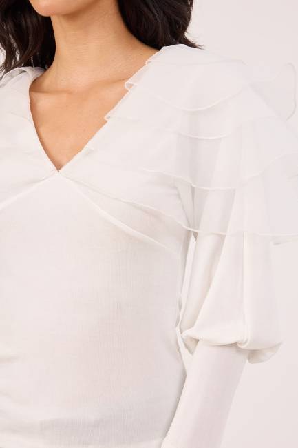 Organze detaylı örme bluz - Thumbnail