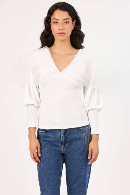 Organze detaylı örme bluz - Thumbnail