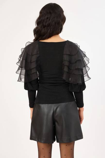 Organze detaylı örme bluz - Thumbnail