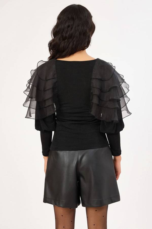 Organze detaylı örme bluz