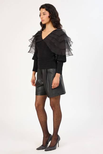 Organze detaylı örme bluz - Thumbnail
