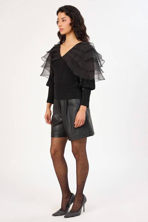 Fever - Organze detaylı örme bluz (1)