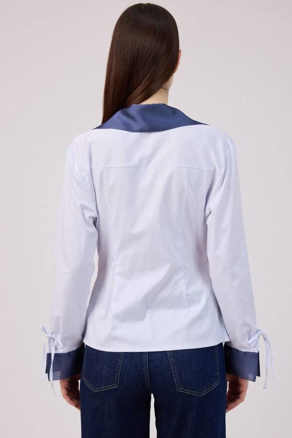 Fever - Organze geçişli çizgili poplin bluz (1)