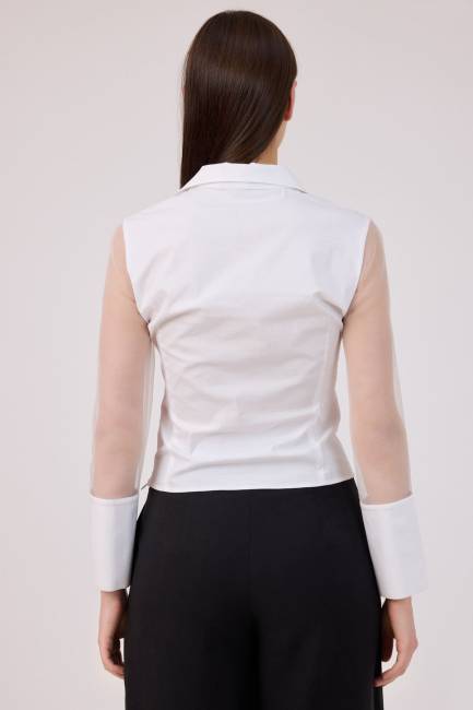 Organze kollu poplin bluz - Thumbnail