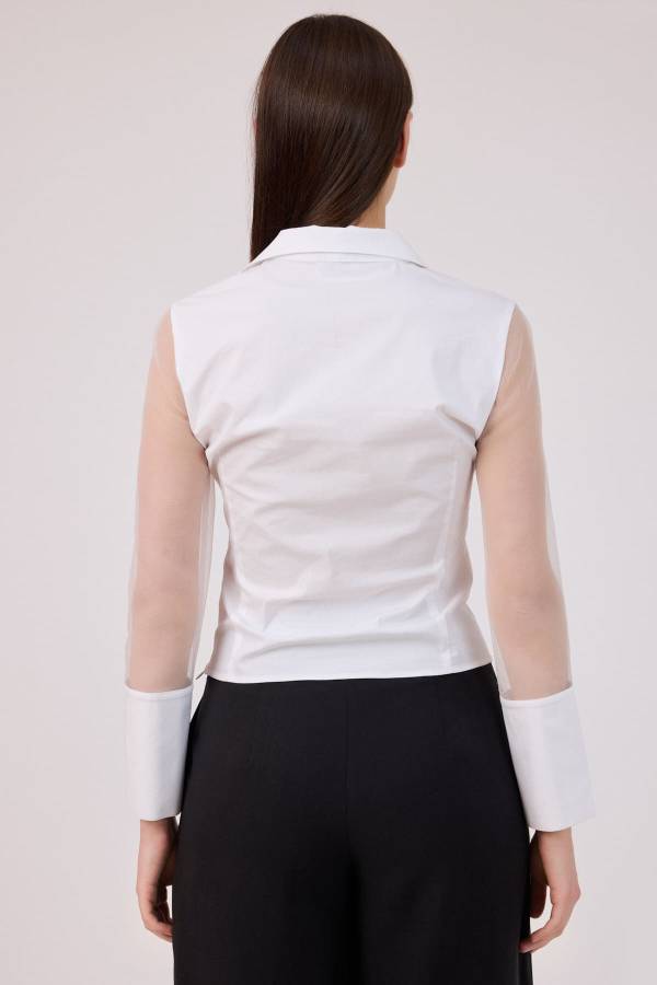 Organze kollu poplin bluz