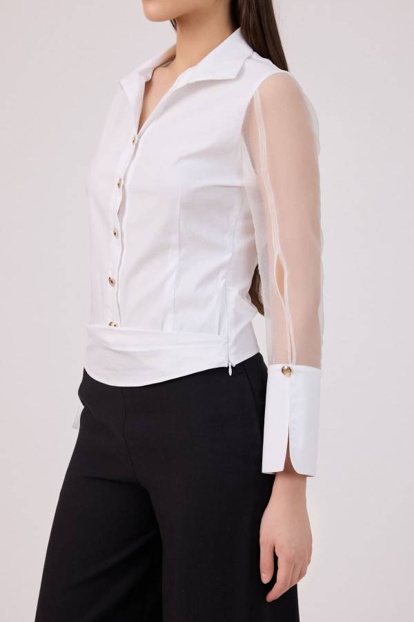 Organze kollu poplin bluz