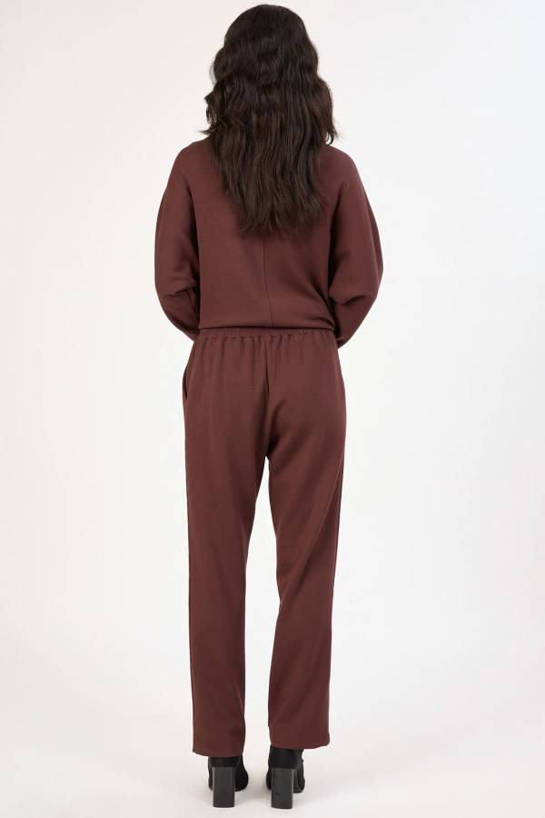 Parlak bağcıklı likralı örme pantolon