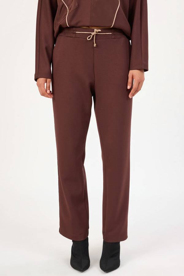 Parlak bağcıklı likralı örme pantolon