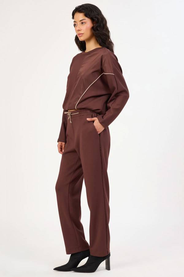 Fever - Parlak bağcıklı likralı örme pantolon (1) Fever - Parlak bağcıklı likralı örme pantolon (1)