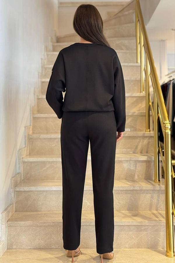 Parlak bağcıklı likralı örme pantolon