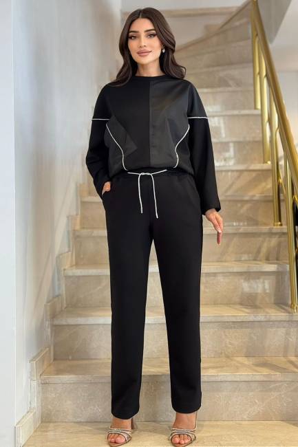 Fever - Parlak bağcıklı likralı örme pantolon