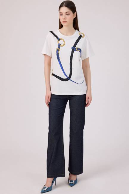 Parlak bant detaylı örme bluz - Thumbnail