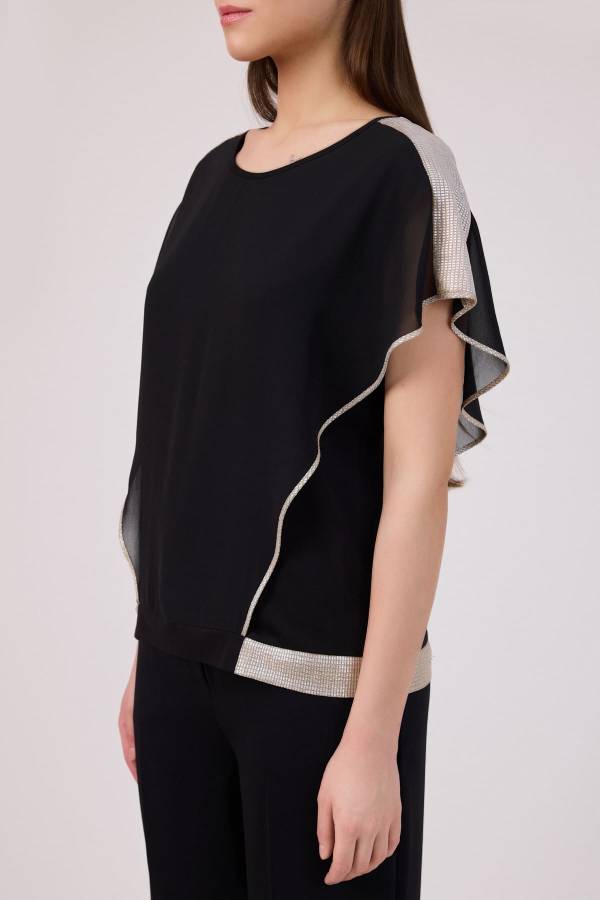 Parlak bantlı viskon örme bluz