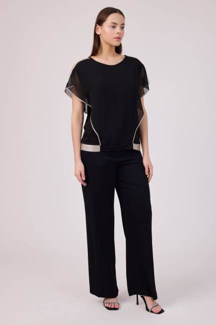 Parlak bantlı viskon örme bluz - Thumbnail