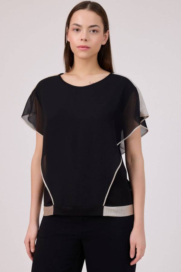 Parlak bantlı viskon örme bluz