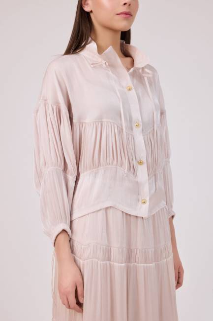 Parlak iplikli organze büzgü detaylı kap - Thumbnail