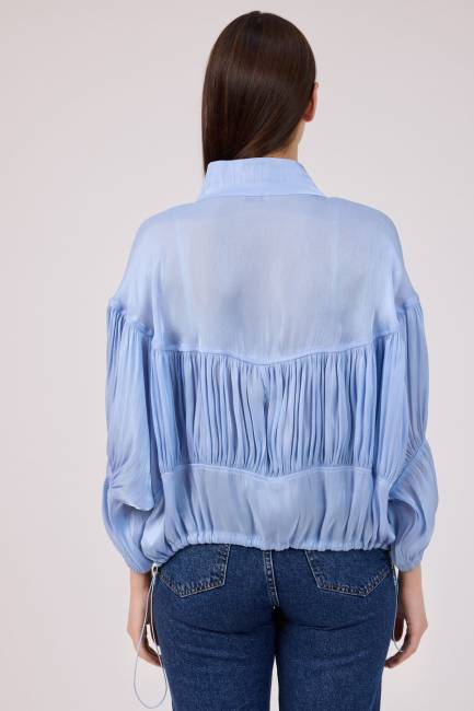 Parlak iplikli organze büzgü detaylı kap - Thumbnail