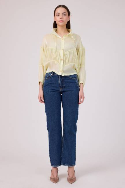 Parlak iplikli organze büzgü detaylı kap - Thumbnail