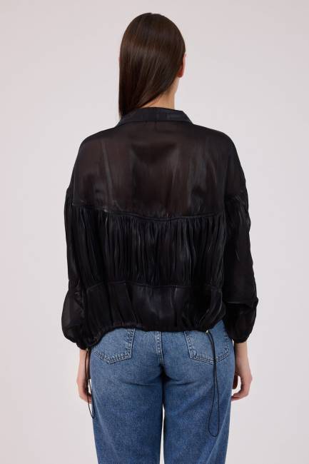 Parlak iplikli organze büzgü detaylı kap - Thumbnail