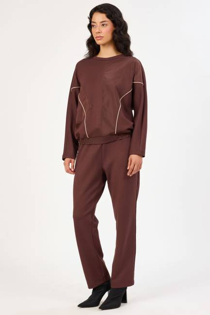 Parlak şerit detaylı likralı bluz - Thumbnail