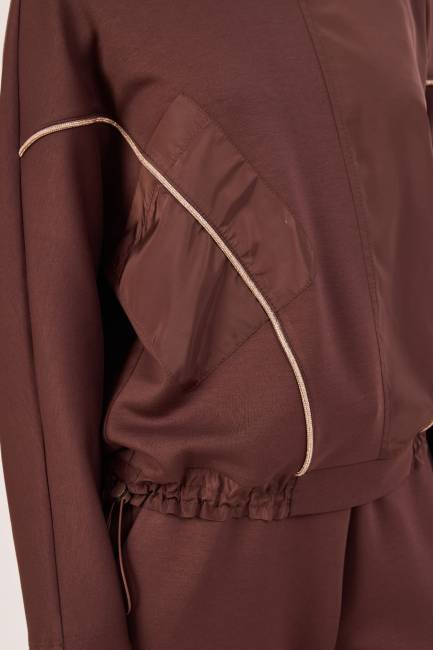 Parlak şerit detaylı likralı bluz - Thumbnail